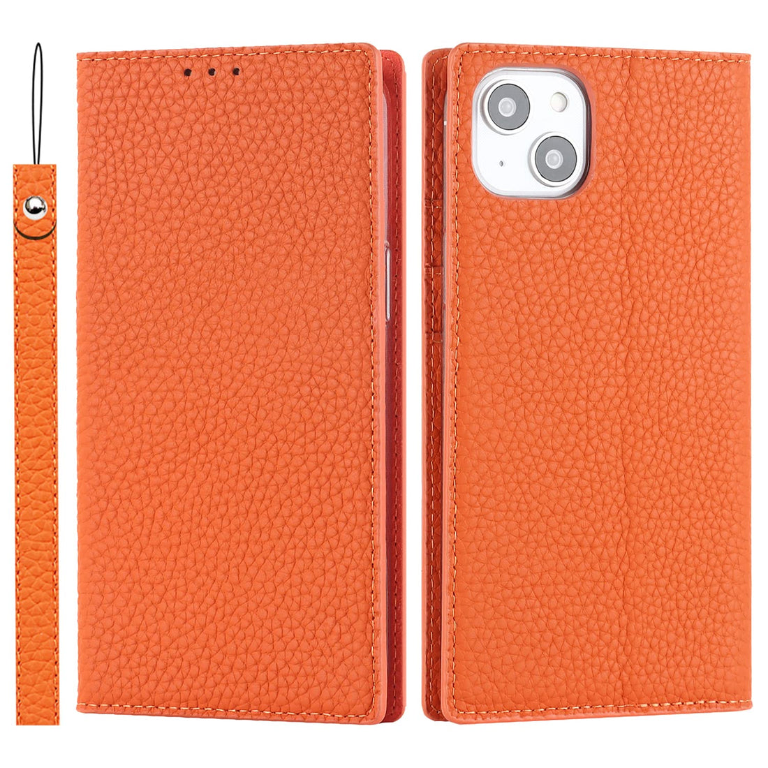 Ｈａｖａｙａ for iPhone 15 Plus Case Genuine Leather iPhone 15 Plus Wallet case with Card Holder for Women Flip Folio Cover with Credit Card Slots for Men-Orange Phone Case