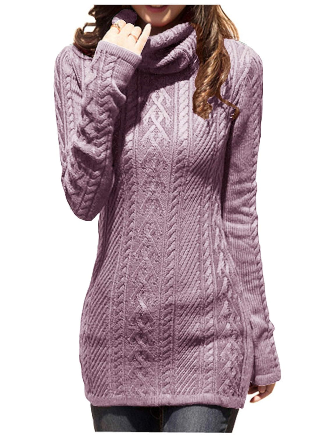 v28 Women Polo Neck Turtleneck Knit Stretchable Elasticity Long Slim Sweater (Orchid Haze, m)