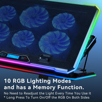 KYOLLY RGB Cooling Pad Gaming Laptop Cooler, Laptop Fan Cooling Stand with 6 Quiet for 15.6-17.3 inch laptops, 9 Height Stand, LED Lights & LCD Screen, 2 USB Ports, Lap Desk Use