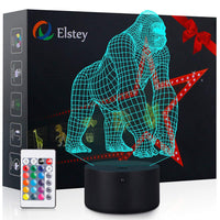 3D Gorilla Lamp Mood Lamp 16 Color Nursery Night Lights Illusion Acrylic LED Table Bedside Lamp, Children Bedroom Desk Decor, Birthday Christmas Gift Cute Toy for Kids Adult