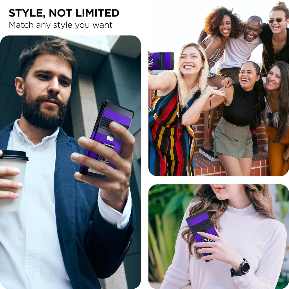 𝟐𝟎𝟐𝟑 𝗡𝗘𝗪 Google Pixel 8 Case with Slide Camera Cover and Card Holder - Wireless Charging Compatible Pixel 8 Wallet Case with Magnetic Kickstand (Purple)