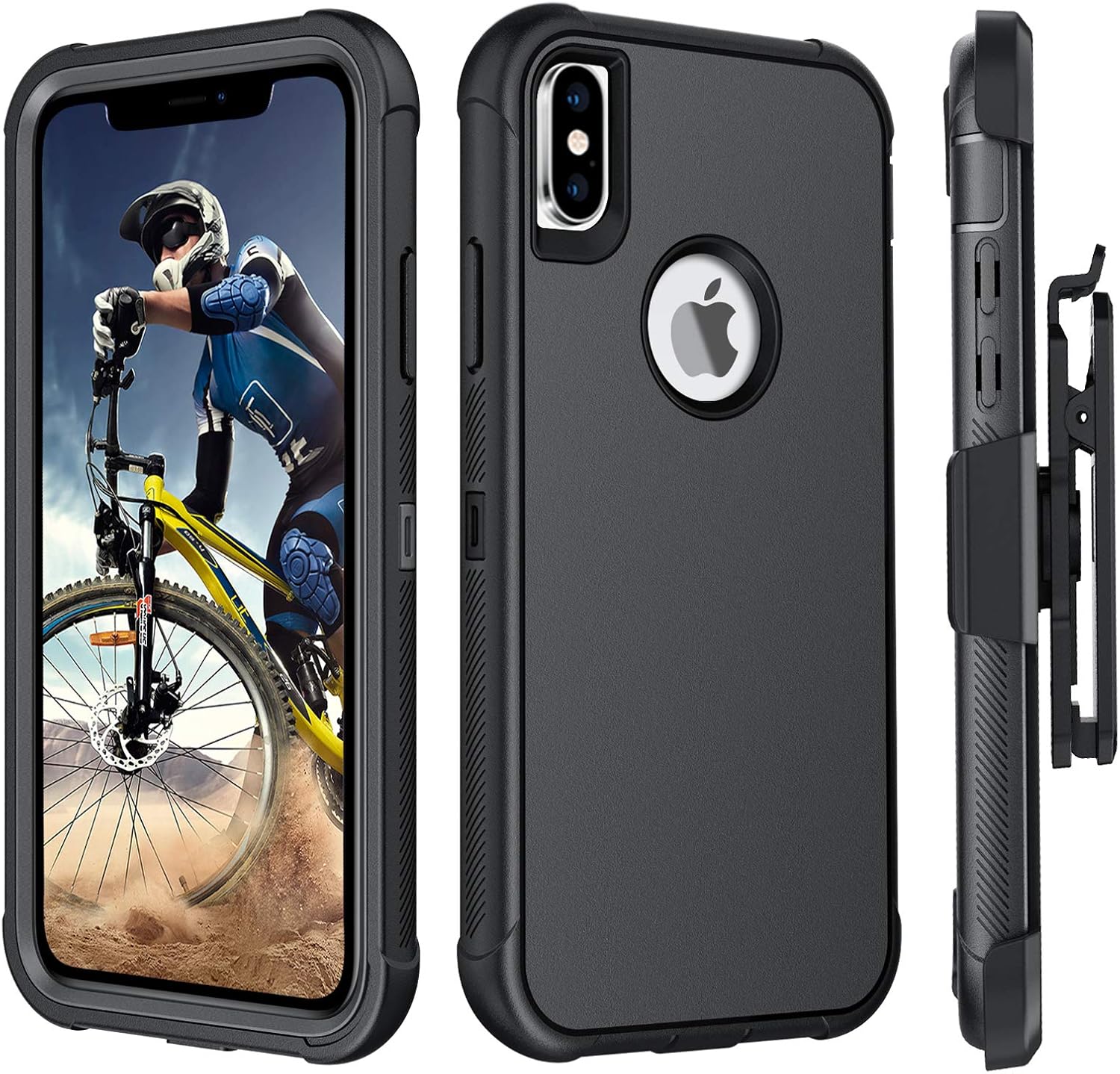 BENTOBEN iPhone Xs Case, iPhone X Case, Heavy Duty 3 Layers Shockproof Full Body Rugged Hybrid Hard PC Drop Protective Men Boys Phone Covers for iPhone XS/X/10 with Kickstand Belt Clip Holster, Black