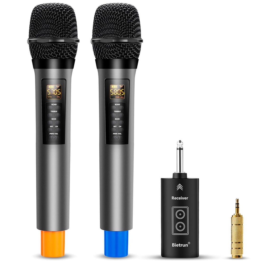 Wireless Microphone with Echo, Treble, Bass & Bluetooth, 98 FT Range, Portable UHF Handheld Wireless Karaoke Dynamic Microphone System with Rechargeable Receiver, for Karaoke, Singing, Amp, PA System