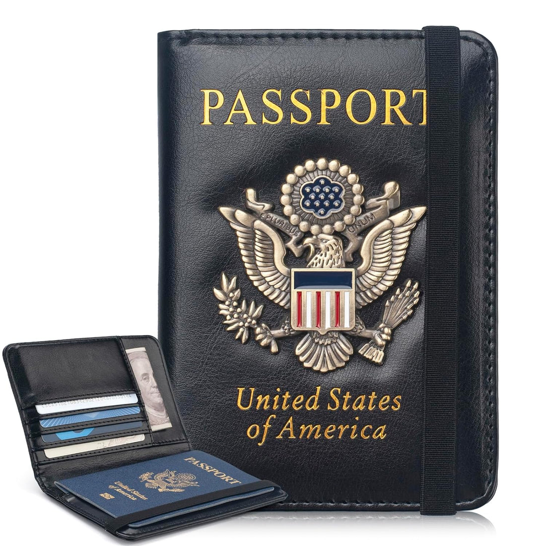 RFID Passport Holder Wallet Passport Cover Case for Women Men Travel, Waterproof Leather US Passport Book with Vaccine Card Slot, Passport and Ticket Organizer Travel Essentials Carrier Protector, Black, Rfid Wallet