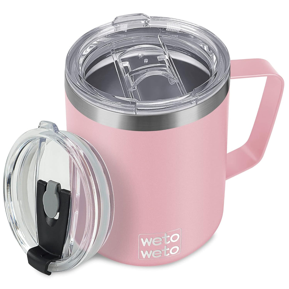 WETOWETO 14 oz Coffee Mug, Vacuum Insulated Camping Mug with Lid, Double Wall Stainless Steel Travel Tumbler Cup, Coffee Thermos Outdoor, Powder Coated Ice Pink