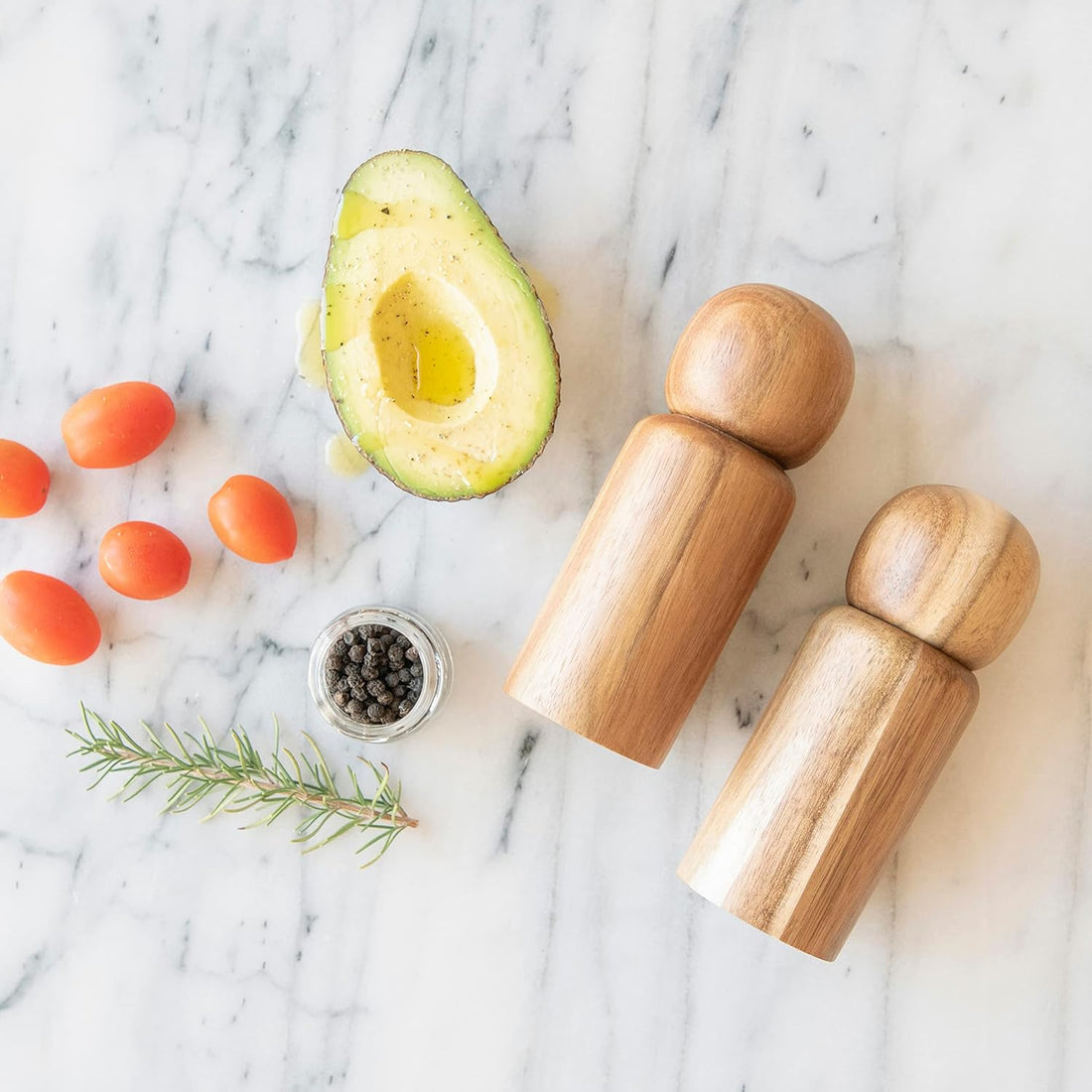 MONDAY MOOSE Manual Refillable Solid Acacia Wood Salt and Pepper Grinder Spice Mill Set Carbon Steel Rotor with Adjustable Coarseness (Small, 2pcs - Grinders)