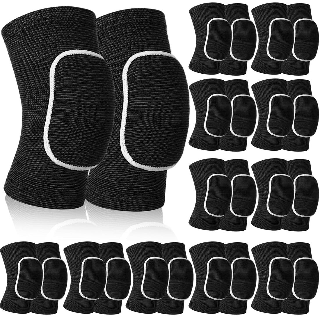 Lenwen 12 Pairs Volleyball Knee Pads for Dancers, Breathable Knee Pads for Men Women Kids, Black Knee Braces for Volleyball Football Soccer Dance Yoga Wrestling Running Cycling (Black, White,Medium)