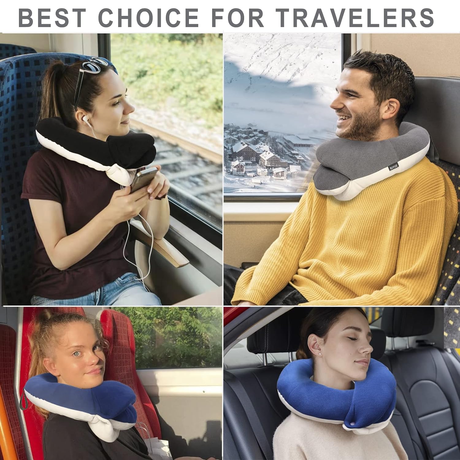 BUYUE Travel Neck Pillows for Airplanes, (Aldult, Dark Pink)