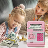 SZJMAO Piggy Bank Cash Coin Bank ATM Bank Money Saving Box with Password for Kids Birthday Gifts (Light Pink)