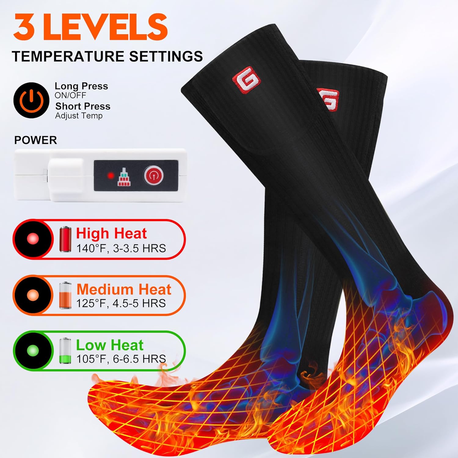 Electric Heated Socks Men Women Rechargeable Heated Socks - 2023 Upgraded Battery Socks, Washable Winter Thermal Warm Socks 3 Heat Settings Foot Warmers for Hunting Skiing Hiking Camping Fishing