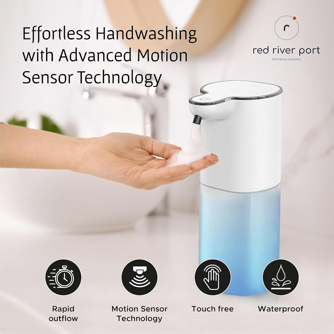 Red River Port Automatic Foaming Soap Dispenser- 13.5oz/400ML Wall Mount Soap Dispenser- USB Rechargeable - 4 Gear Foaming Adjustable - Touchless Hand & Dish Soap Dispenser for Bathroom - Kitchen