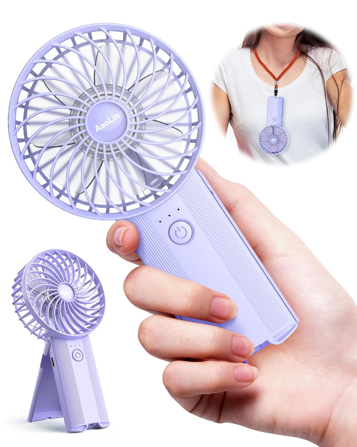 AaoLin Handheld Fan [6-15H Working Time] Foldable Hand Held Fan USB Rechargeable, 4 Speeds Portable Personal Mini Fan, Battery Operated Desk Fan for Stylish Girl Women Travel/Commute/Makeup/Office