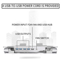 SOUNDANCE Laptop Cooling Pad with Low-Noise Fan and 3.0 USB Hubs, Ventilated Laptop Cooler Prevent Overheating, Ergonomic Laptop Stand Support Up to 17” Gaming Notebook Computer, Aluminum