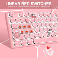 Retro Typewriter Keyboard and Mouse Combo, Cute Pink Keyboard with Linear Red Switches, Full Size Wired Mechanical Gaming Keyboard, Cool Light Up Keyboard and Mouse for Gaming,Work,Mac,PC,Windows