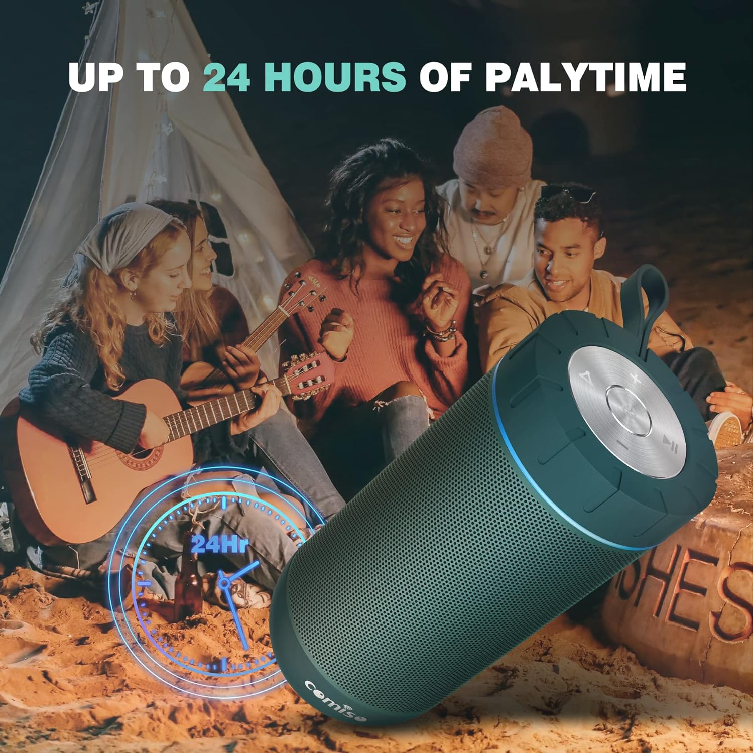 COMISO Waterproof Bluetooth Speakers Outdoor Wireless Portable Speaker with 24 Hours Playtime Superior Sound for Camping, Beach, Sports, Pool Party, Shower (Teal)