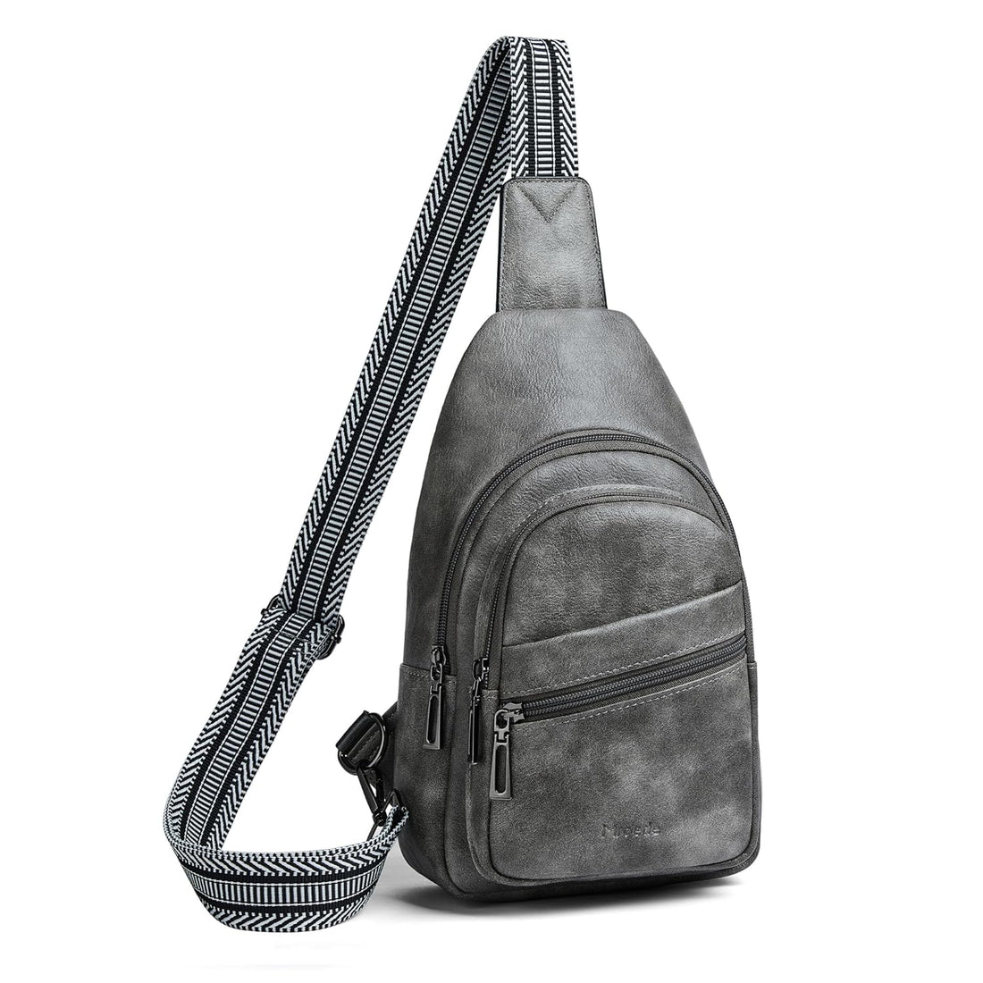 Mroede Sling Bag for Women Chest Bag PU Leather Sling Bag for Women Daypack Satchel Cross Body Bag for school Traveling, 2-2 Two-tone Dark Grey