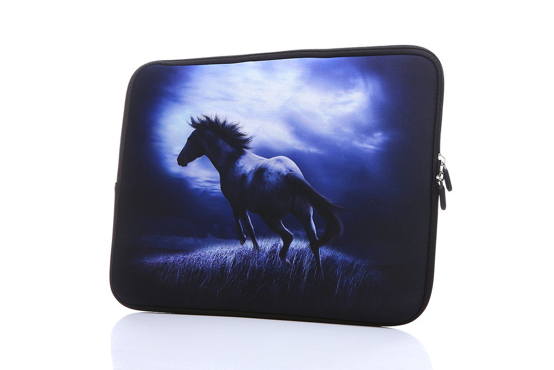 13.3-Inch to 14-Inch Laptop Sleeve Case Neoprene Carrying Bag with Hidden Handles for MacBook/Notebook/Ultrabook/Chromebooks (Blue Horse)