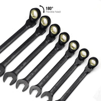 STARWORK TRUE MECHANIC™ 7Pc. 120T SAE&Metric Flexible Ratcheting Wrench Set, Professional, With Roll-Up Pouch Bag