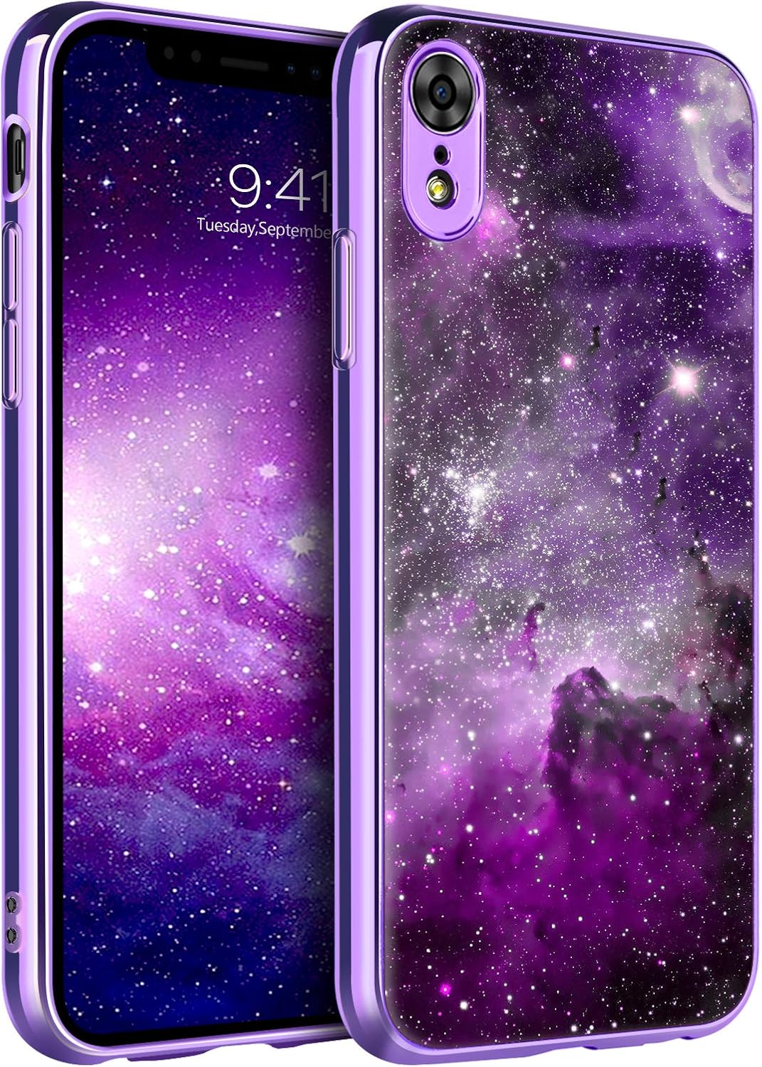 BENTOBEN iPhone XR Case, iPhone XR Phone Case, Slim Fit Glow in The Dark Hybrid Hard PC Soft TPU Bumper Shockproof Protective Girls Women Boy Men Cases Cover for iPhone XR 6.1 Inch, Nebula/Galaxy