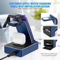 100W Aluminum Alloy Charging Station for Multiple Devices, 8 in 1 Wireless Charging Station, USB C Charging Station Compatible with iPhone Series, iWatch, AirPods Pro (Blue)