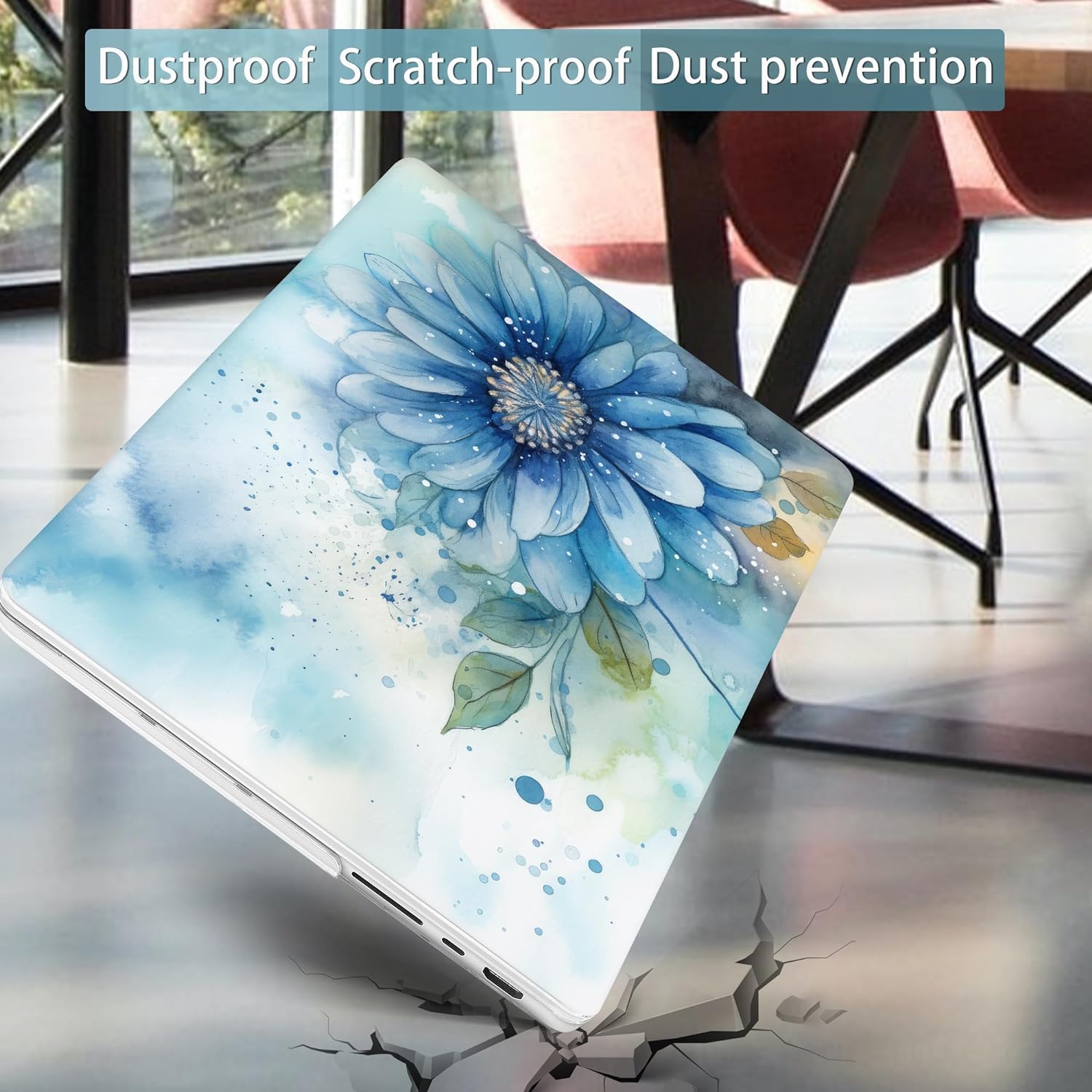 Mektron Case for M3 MacBook Pro 16" M1 A2485/M2 A2780 (2021/2023) with Touch ID, Hard Shell Plastic Laptop Cover Keyboard Skin Compatible MacBook Pro 16.2" M1 Pro/Max Chips, Watercolor Blue Flower