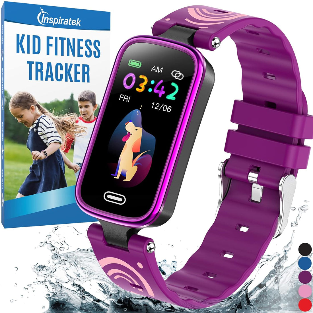 Inspiratek Kids Fitness Tracker for Age 5-16，2022 Upgraded Tracker Kids Watch，Waterproof Watch for Kids with Pedometer，Sleep Monitor & Calorie Counter，Fitness Watch for Kids Girls Boys Teen (Purple)