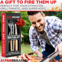 Alpha Grillers Premium Wood Grilling Gifts for Men - Grill Accessories Gift Ideas - BBQ Tool Set Grill Kit with BBQ Utensils - Unique for Dad, Wooden Grill Tools