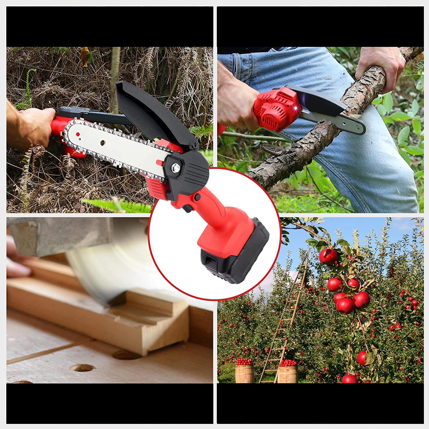 Mini Chainsaw, 6 Inch Portable Electric Chainsaw One-Handed Rechargeable Chainsaw for Tree Trimming Branch Wood Cutting Included 2 Batteries, 3 Chains and Charger