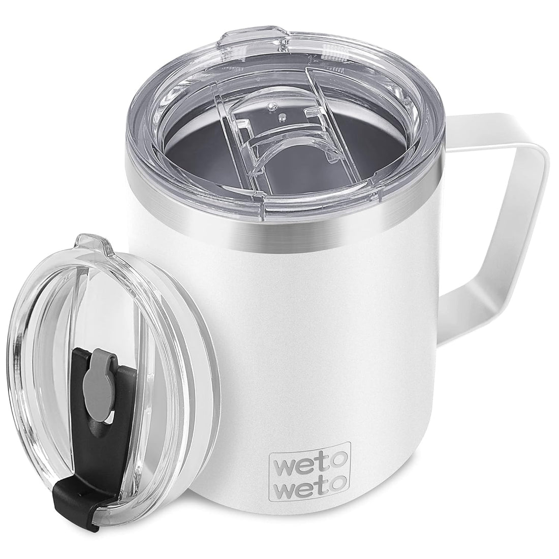 WETOWETO 14 oz Coffee Mug, Vacuum Insulated Camping Mug with Lid, Double Wall Stainless Steel Travel Tumbler Cup, Coffee Thermos Outdoor, Powder Coated White