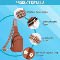 YQC Small Sling Bag for Women -Stylish Vegan Leather Fanny Pack Crossbody bags -Guitar Strap Women's Chest Bag for Travel