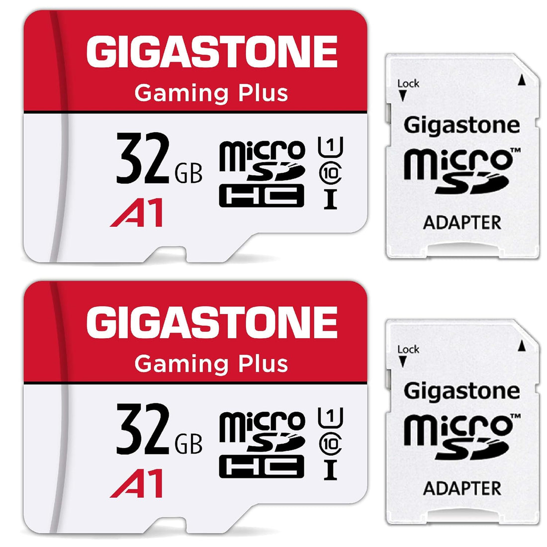 [Gigastone] Micro SD Card 32GB 2 Pack, Gaming Plus, MicroSDHC Memory Card for Nintendo-Switch, Smartpone, Roku, Full HD Video Recording, UHS-I U1 A1 Class 10, up to 90MB/s, with SD Adapter