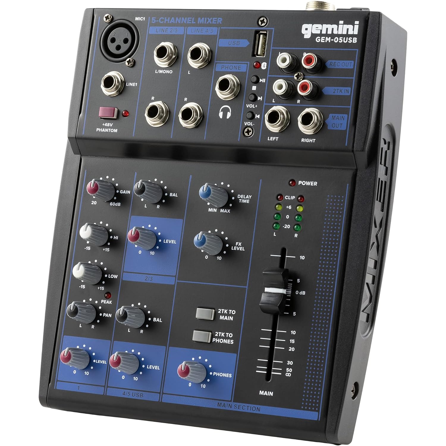 Gemini GEM-05USB Compact 5 Channel Bluetooth Mixer - USB Playback (Black)