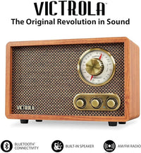 Victrola Retro Wood Bluetooth Radio with Built-in Speakers, Elegant & Vintage Design, Rotary AM/FM Tuning Dial, Wireless Streaming, Walnut