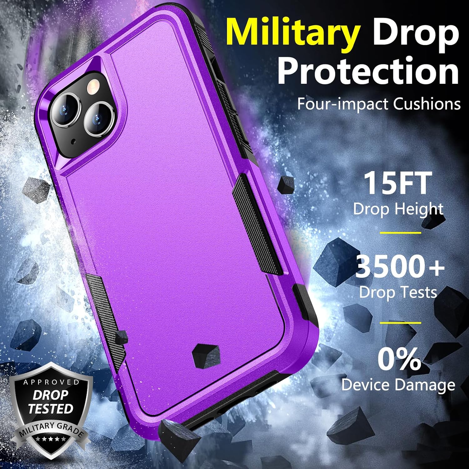 SPIDERCASE for iPhone 14 Case, [15 FT Military Grade Drop Protection][Non-Slip] [2+Tempered Glass Screen Protector][2+Tempered Camera Lens Protector] Heavy Duty Full-Body Shockproof Case, Deep Purple