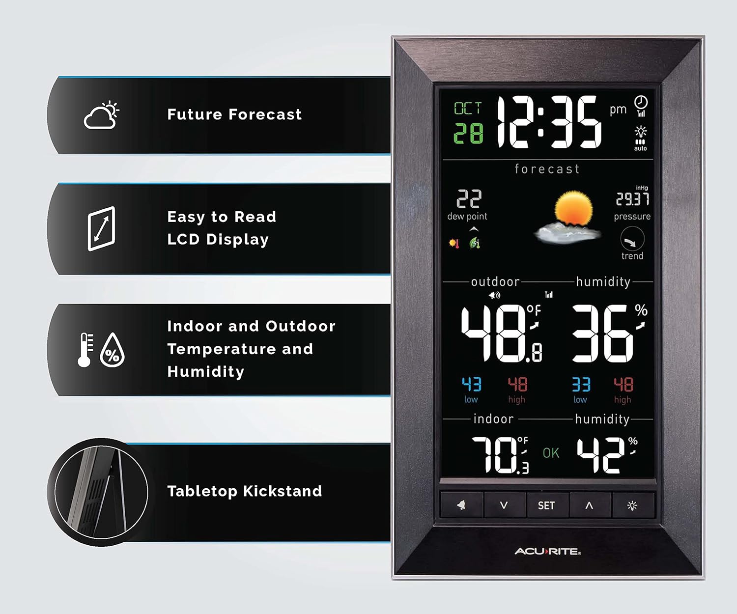 AcuRite 01121M Vertical Wireless Color Weather Station (Dark Theme) with Temperature Alerts