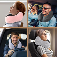 Travel Pillow 100% Pure Memory Foam Neck Pillow, Comfortable & Breathable Cover, Machine Washable, Airplane Travel Kit with 3D Contoured Eye Masks, Earplugs, and Luxury Bag, Standard (Dark Gray)