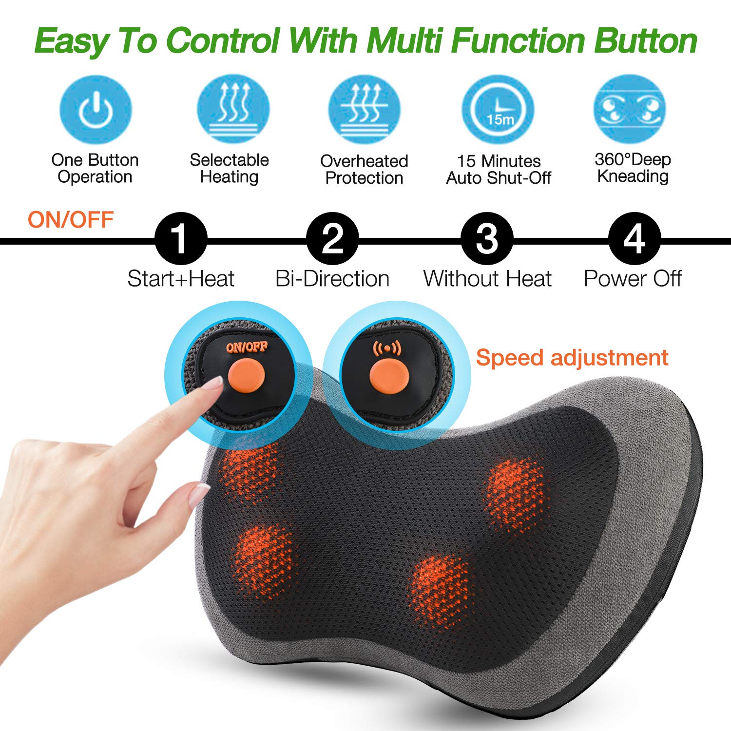 Shiatsu Neck Back Massager Kneading Massage Pillow With Heat for Back, Neck, Lower Back and Shoulder Massager with 4 Heated Rollers Dust Proof Cover Storage Bag for Stress Relax at Home Office and Car