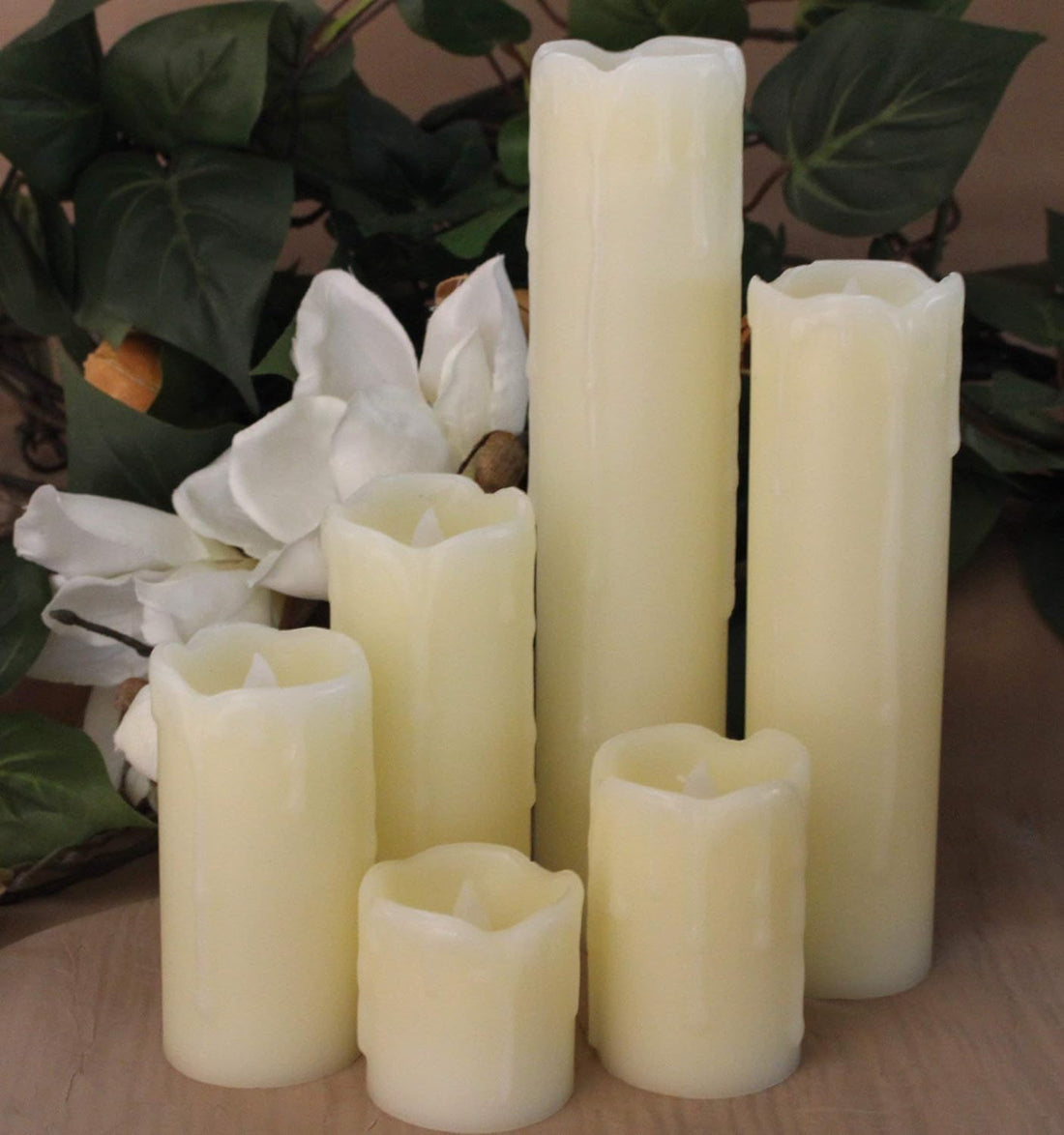 SALE!! LED Lytes TIMER FLAMELESS CANDLES, SLIM Set of 6, 2" WIDE and 2"- 9" TALL, Ivory Color Wax and Flickering Amber Yellow Flame for Thanksgiving Decorations, Halloween Parties and gifts