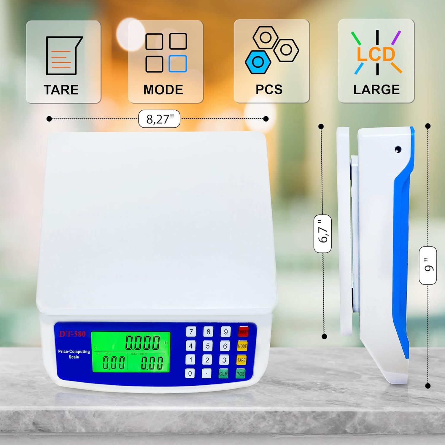 30kg x 1g Computer Electronic Scale, MOCCO LCD Commercial Food Product Scale 66LB Capacity with AC Adapter for Weighing Meats in Kitchen Stores Restaurant Market