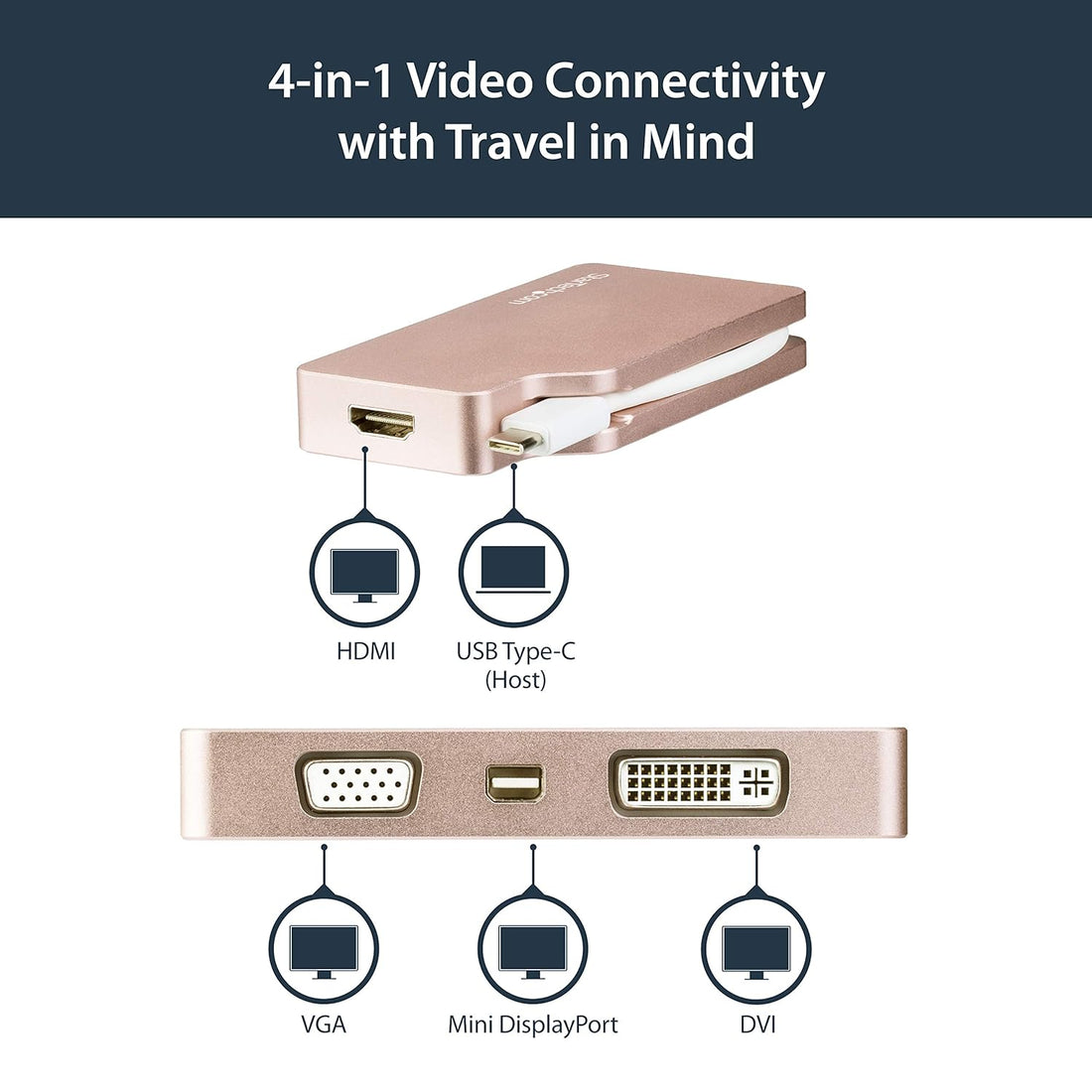 StarTech.com USB C Multiport Video Adapter - Rose Gold - USB C to VGA/DVI / HDMI/mDP - 4K USB C Adapter - USB C to HDMI Adapter