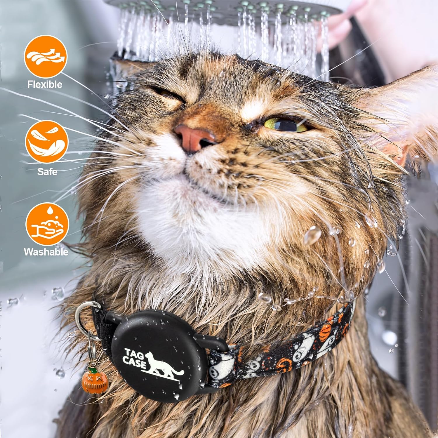 Halloween AirTag Cat Collar with Waterproof Air tag Holder - Luminous Design,Secure Elastic Strap for Easy Escape - Soft&Durable 1000D Nylon,Cat GPS Tracker Collar for Girl Boy Cats,Kittens(with bell)