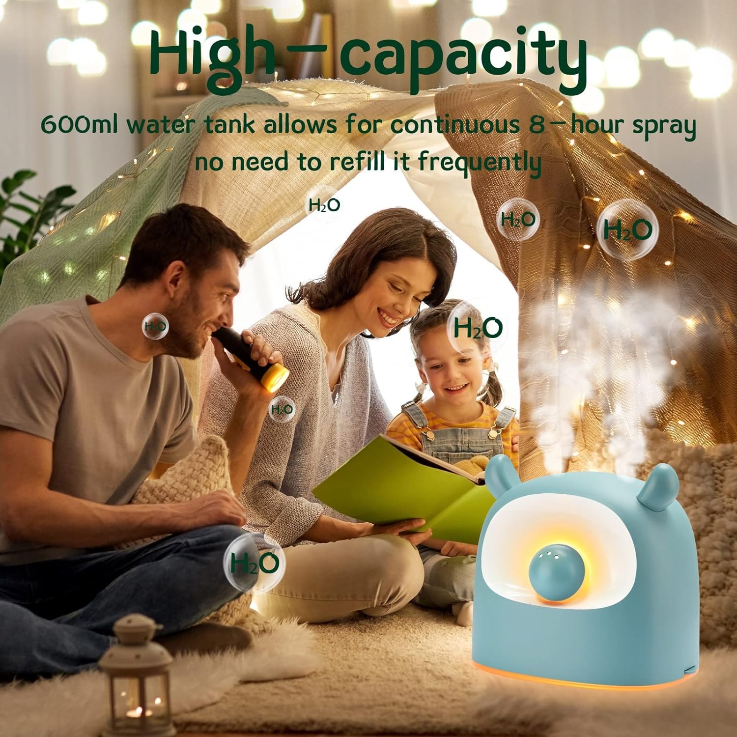 KUNWFNIX Mini Cute Humidifier - Quiet Ultrasonic Humidifier with Night Light, 2 Mist Modes, Auto Shut-off, 500ml Capacity Rain Cloud - RH30, Plants,Bedroom/babies,Nursery/office