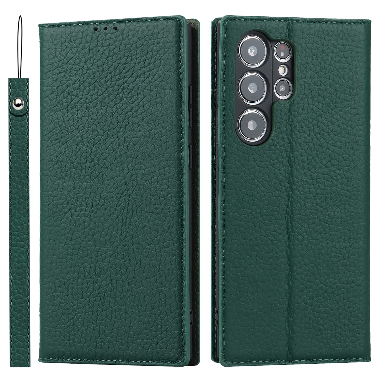 Ｈａｖａｙａ for Samsung Galaxy S23 Ultra Case Wallet Genuine Leather,for Samsung Galaxy S23 Ultra Wallet Case with Card Holder for Women,flip Phone case with Credit Slots-Dark Green