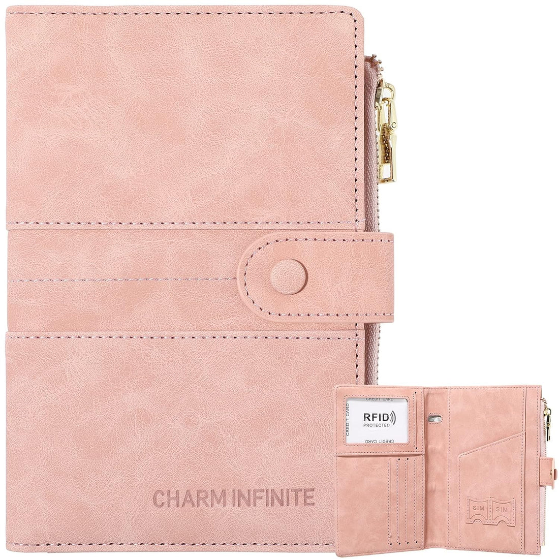 Passport and Vaccine Card Holder Combo, RFID Blocking Passport Holder Wallet Passport Cover Card Slots, Leather Passport Case Travel Wallet for Women and Men, Pink, Practical
