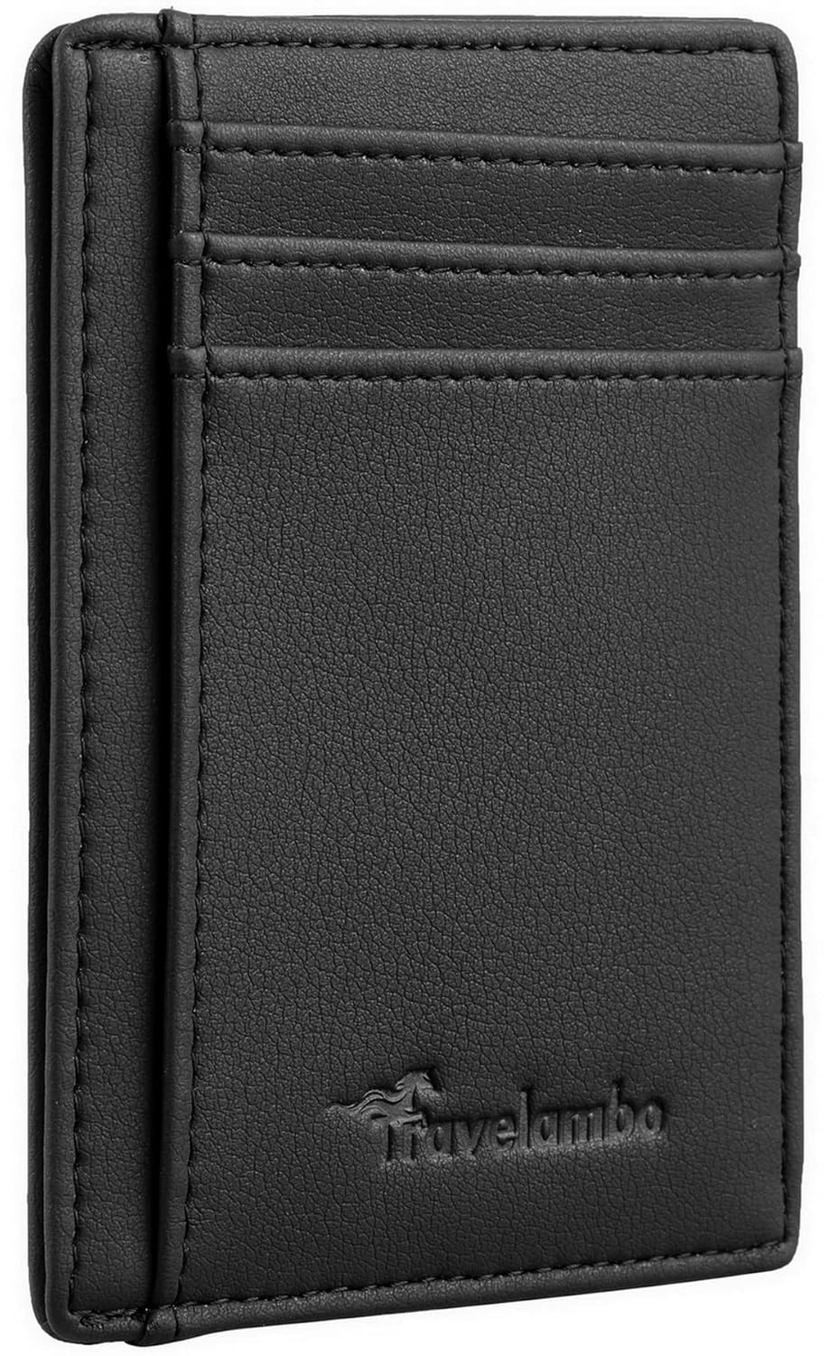 Travelambo Front Pocket Minimalist Leather Slim Wallet RFID Blocking Medium Size(Vipor Black)