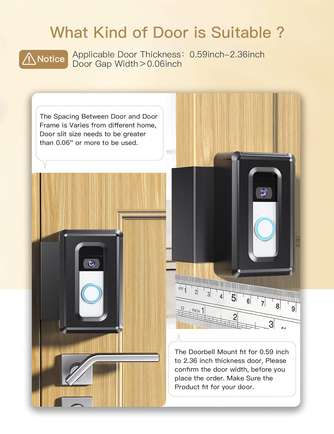 Video Doorbell Door Mount, Anti-Theft Doorbell Mount for Renter Home Apartment Office Room, Fit for Most Kind Brand of Video Doorbell (Black)