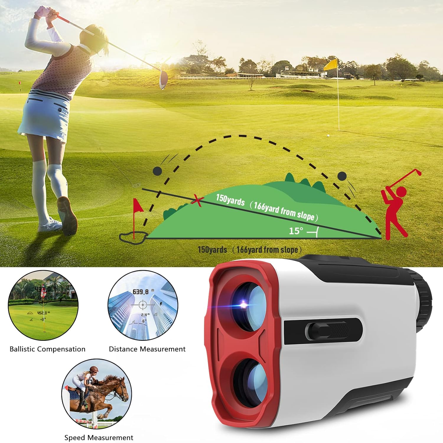 Segmart Golf Rangefinder 7X Magnification Clear View Laser Range Finder, Slope Function, 900 Yards Distance Measuring with High-Precision Flag Pole Locking, Rechargeable Battery and Continuous Scan