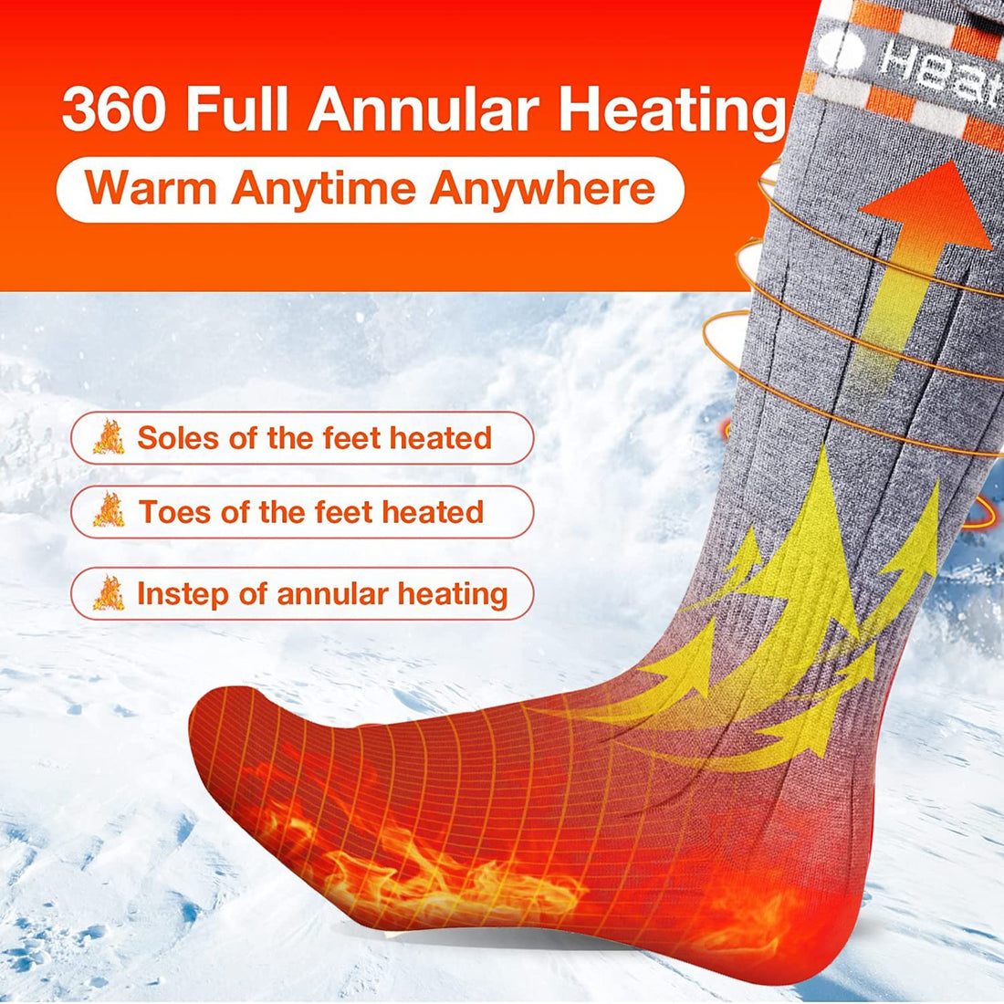 Heated Socks for Men Women, Rechargeable Electric Socks,5V 5000mAh Batteries Powered Thermal Foot Warmers with 4 Heat Settings for Hunting,Skiing,Camping and Winter Outdoors Working (Grey)