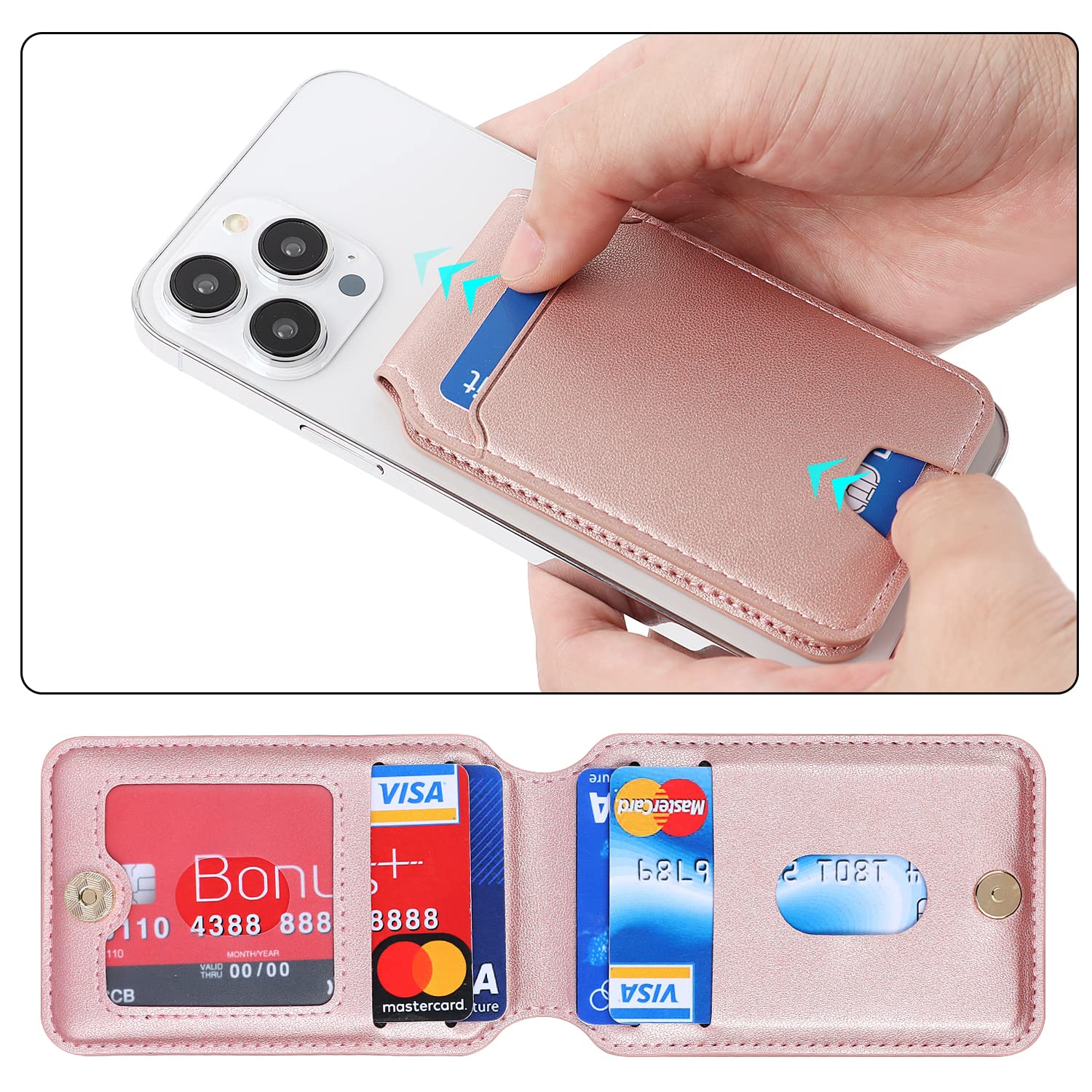 Cavor Magsafe Wallet for Apple Wallet Magsafe Magnetic Phone Magsafe Wallet 14 Pro Max/14 Pro/15/14 Plus/13/12 MagSafe Card Holder,Phone Wallet Stick On,Phone Case Credit for iPhone 15/13/12,Pink