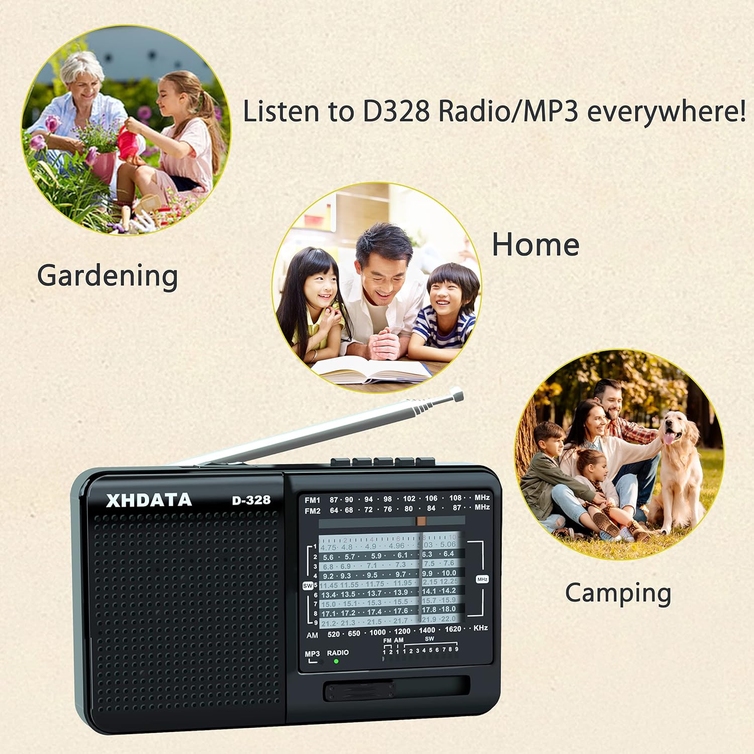 XHDATA D-328 Shortwave AM FM DSP Portable Small Multi Band – In Use